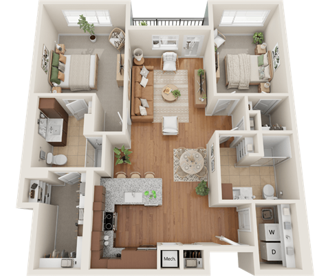 Floor plan for 2 beds, 2 baths, 1182 sqft